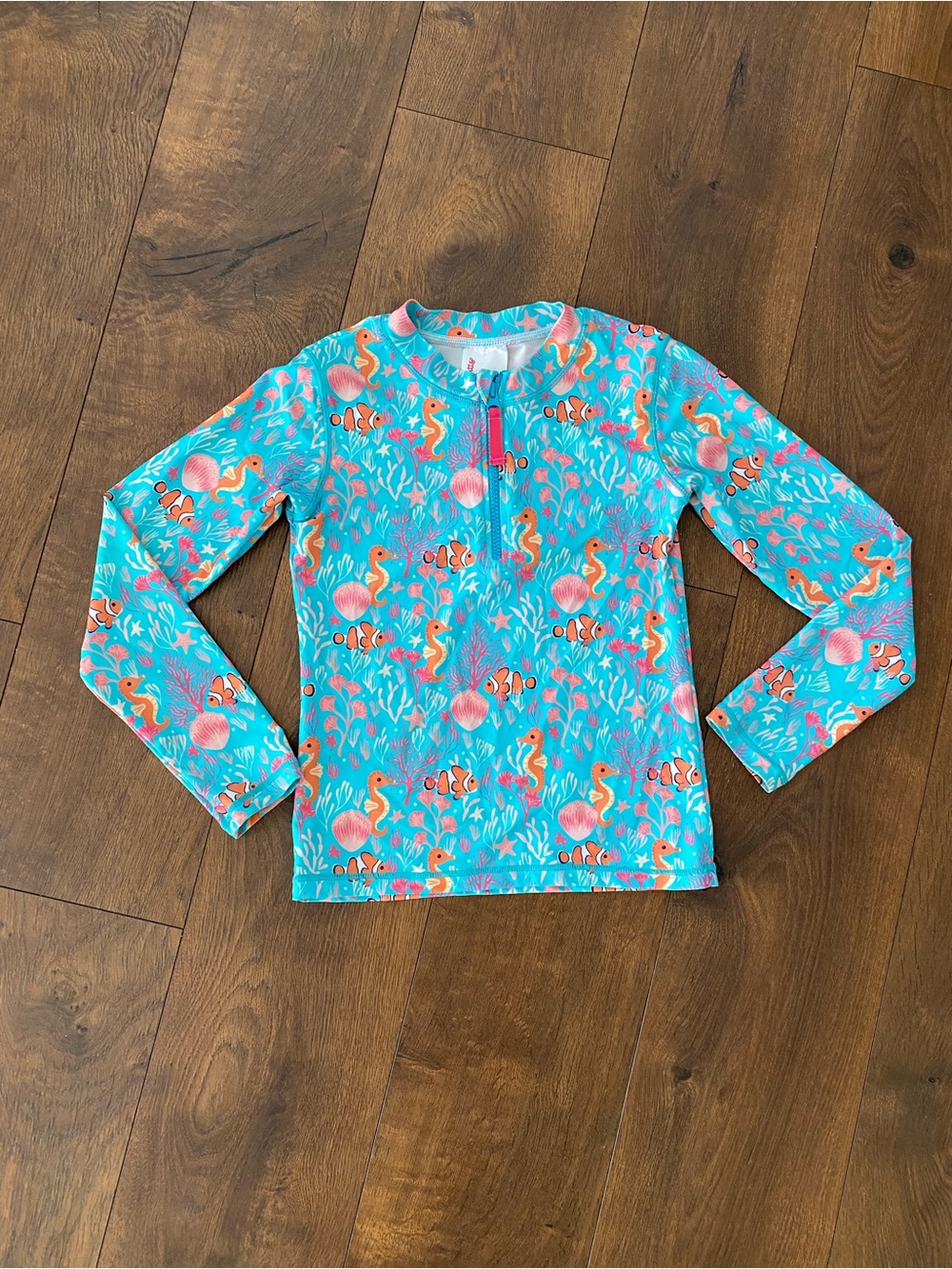RuffleButts Aqua Sea Life Rash Guard Swimsuit Girls Size 12 Seahorse Fish